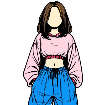 realistic girl faceless with baggy pants and a crop top