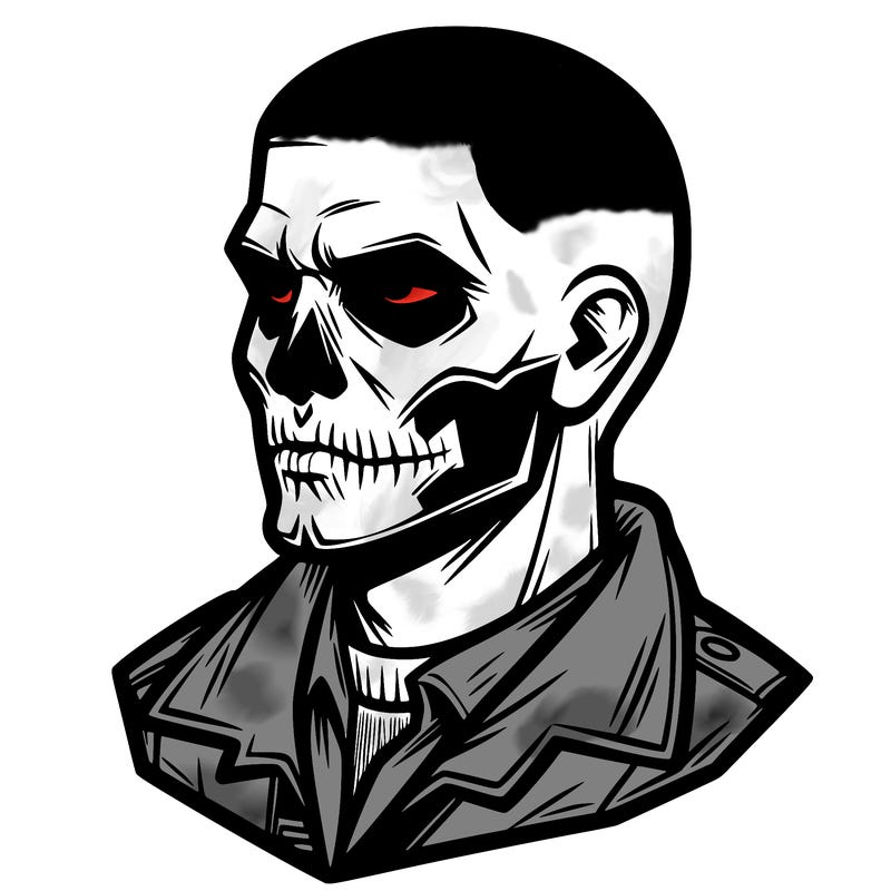 man with skull face and buzz cut