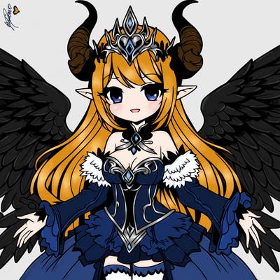 a detailed fantasy manga queen with wings and horns