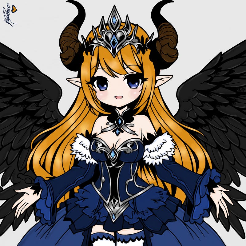 a detailed fantasy manga queen with wings and horns