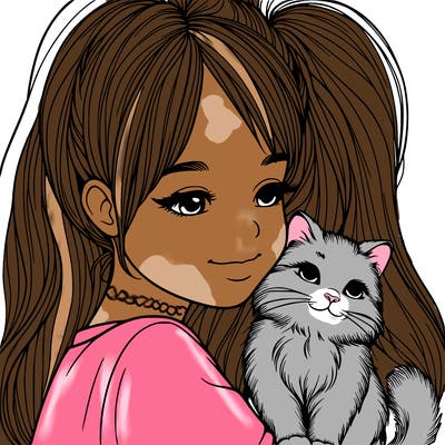 realistic girl with cat