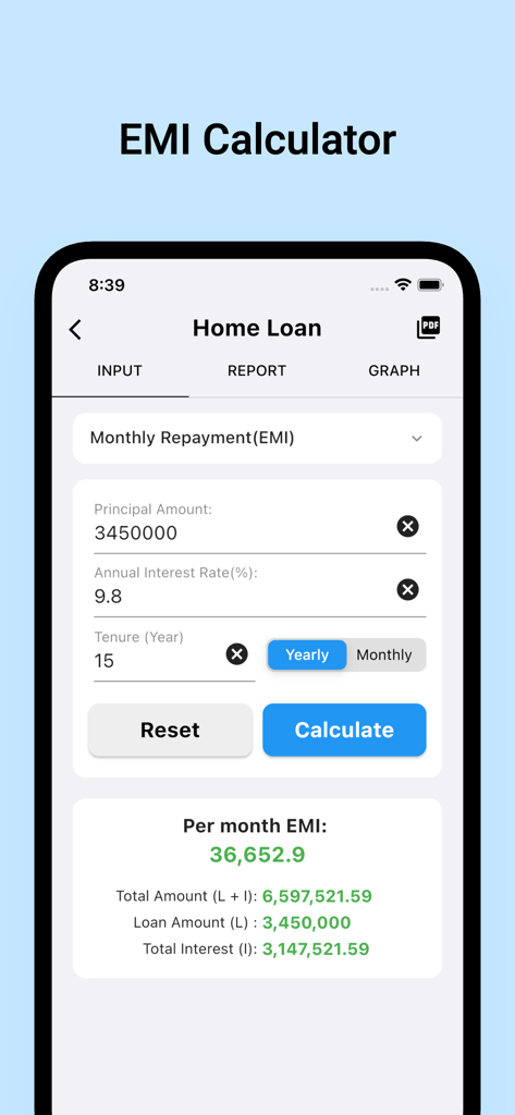 Financial Calculator Pro - Financial Calculator Pro app interface for home loan EMI calculation
