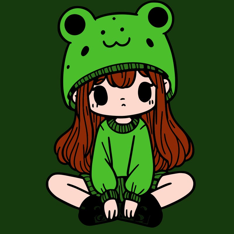 a girl wearing a frog hat and some frog socks