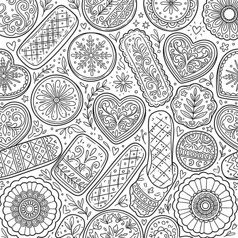 Unwind with our delightful shortbread cookie coloring page, crafted specifically for adults seeking a relaxing and creative outlet. This intricate design features a tempting array of classic cookies, each waiting for your artistic touch.