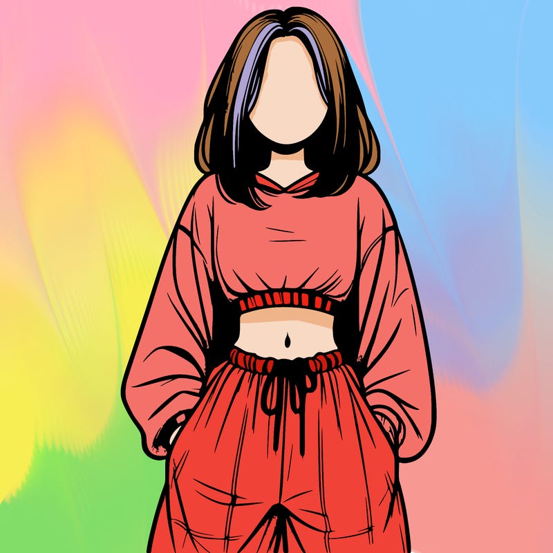 realistic girl faceless with baggy pants and a crop top