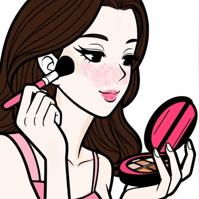 little girl putting on makeup