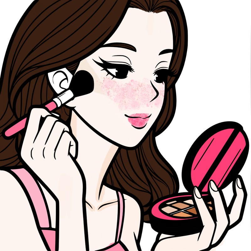 little girl putting on makeup