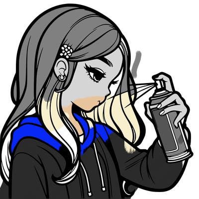 a realistic girl spray painting