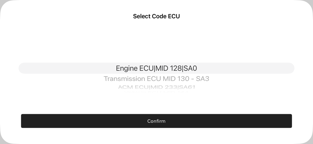 Interface for selecting the electronic control unit to translate diagnostic codes