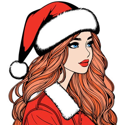 realistic girl in santa hat