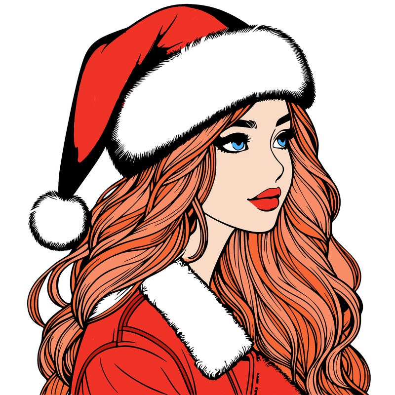 realistic girl in santa hat