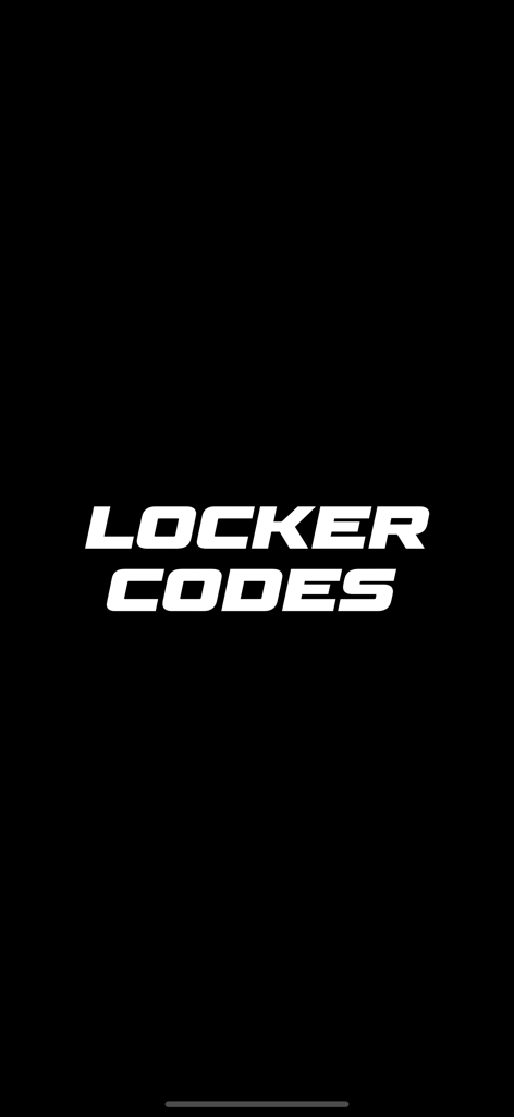Locker Codes - Startbildschirm der mobilen App Locker Codes mit auffälliger weißer Schrift auf schwarzem Hintergrund