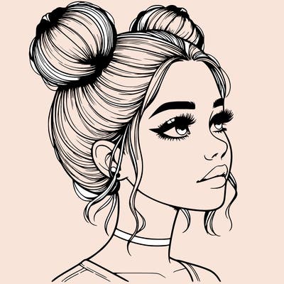 realistic girl with buns on the top of her head