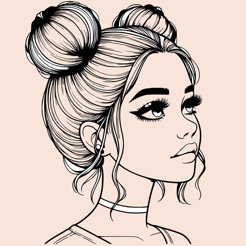 realistic girl with buns on the top of her head