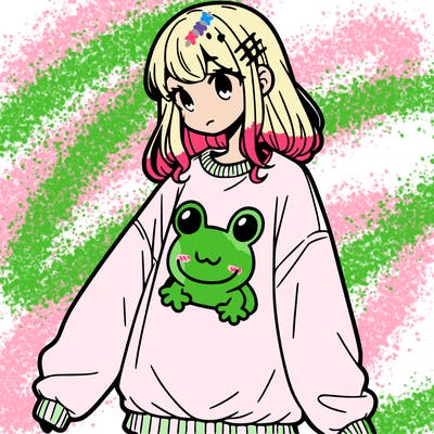 girl wearing frogging sweatshirt