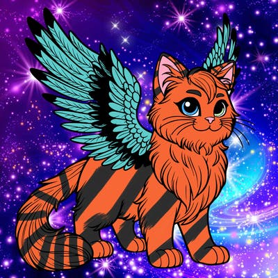 cat realistic with feathered wings