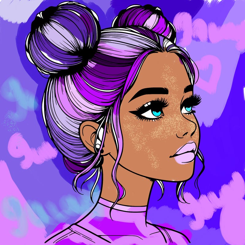 realistic girl with buns on the top of her head