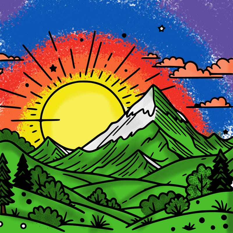 a mountain with a beautiful sunset