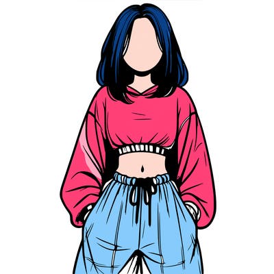 realistic girl faceless with baggy pants and a crop top