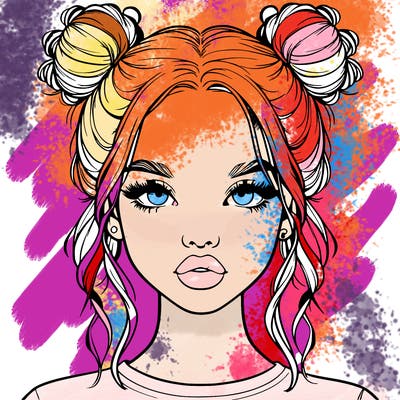 realistic girl with two buns in hair and lips