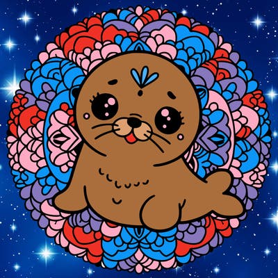 a cute baby seal mandala