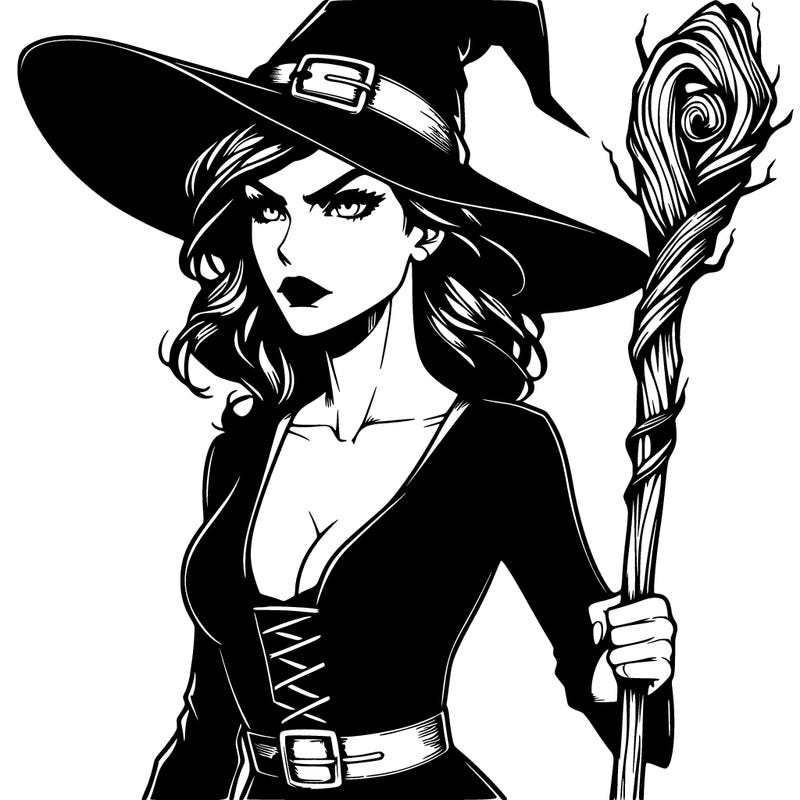 realistic badass witch, with a staff