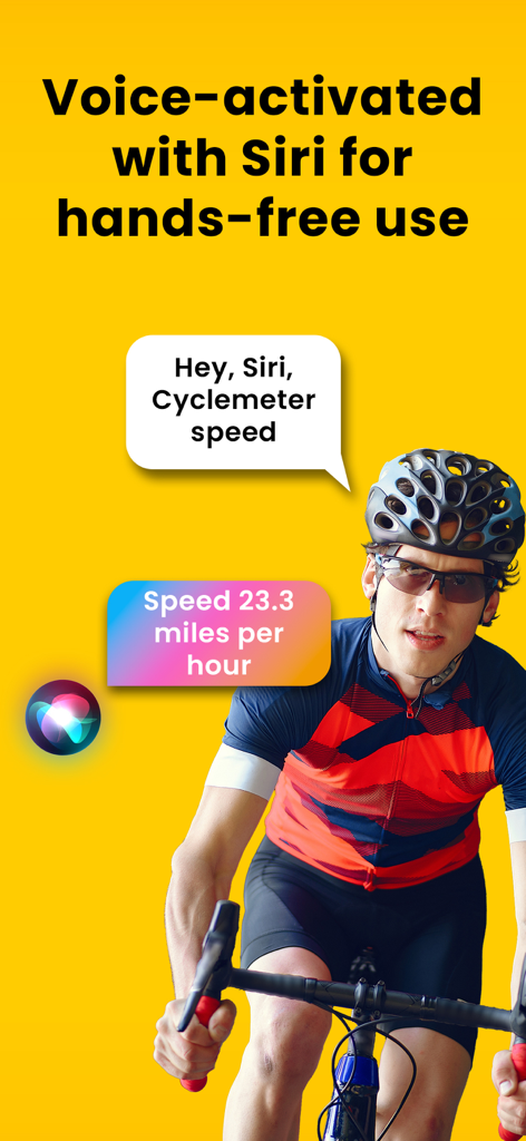 A cyclist riding with Siri voice commands for hands free speed tracking on the Cyclemeter app