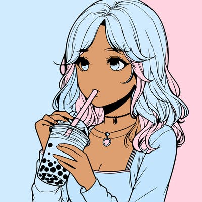 realistic girl drinking boba tea