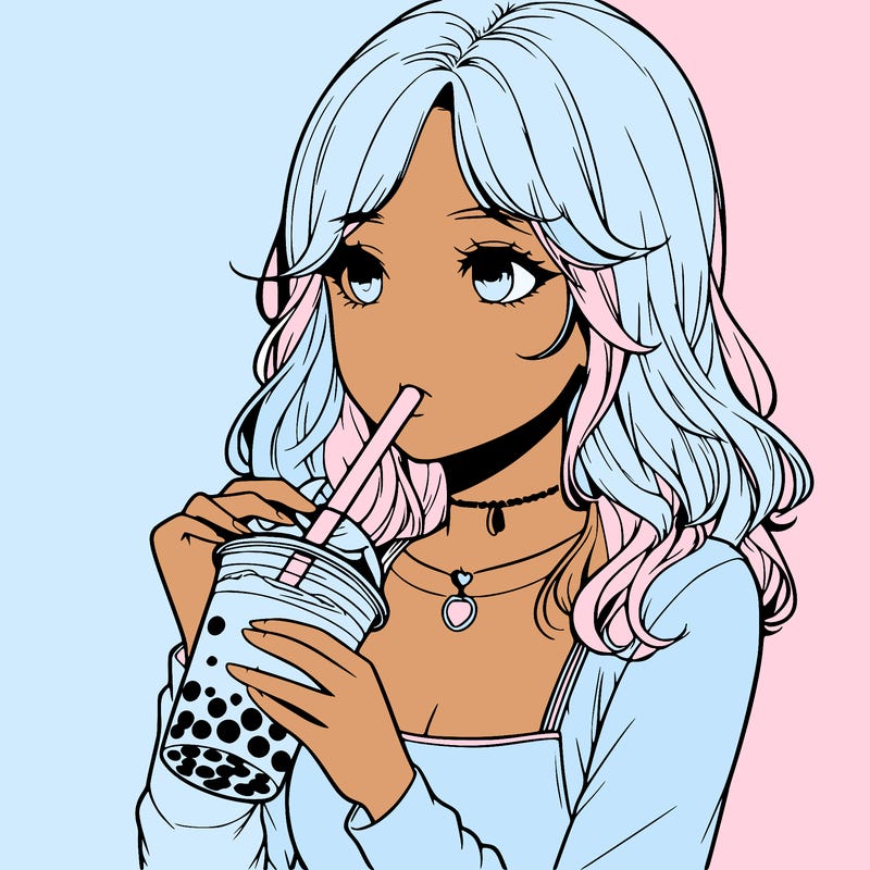 realistic girl drinking boba tea