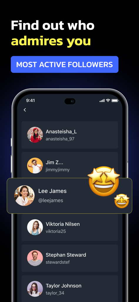 Reports,Followers Tracker AI - Uma lista dos seguidores mais ativos do Instagram na interface do aplicativo Relatórios Rastreador de Seguidores IA.