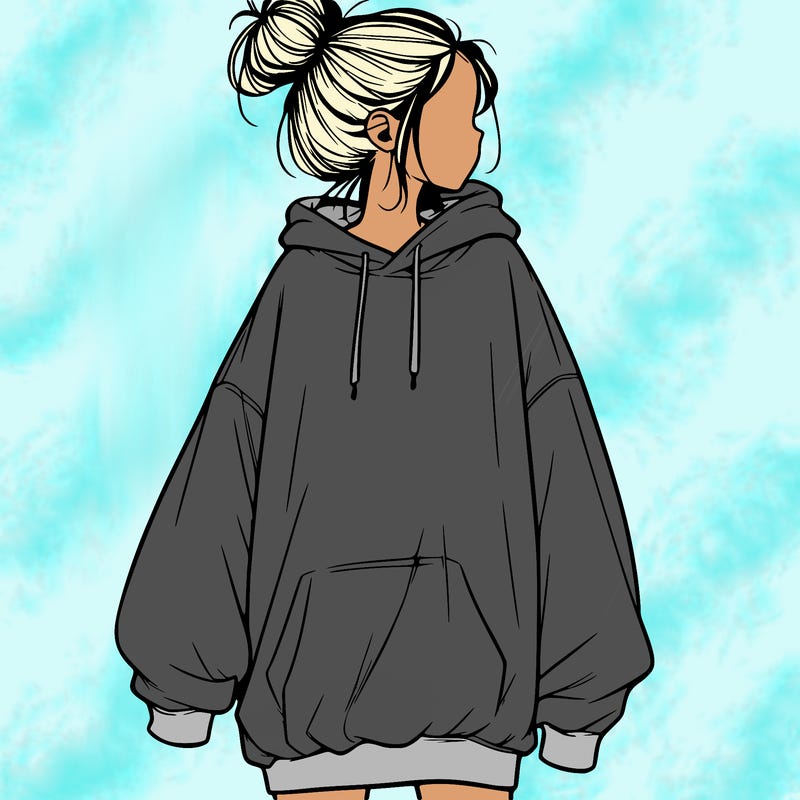realistic girl with a oversized sweatshirt on and a bun