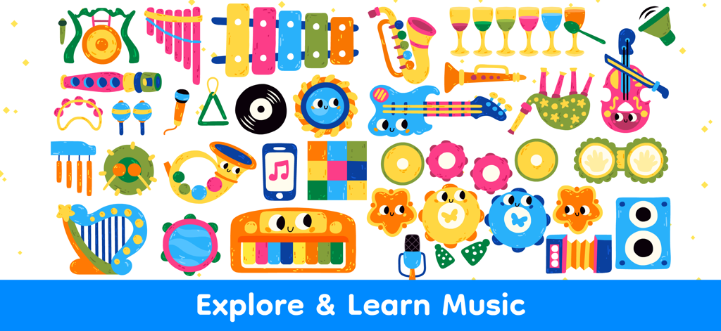 Infant Games for 1 Year Olds - Colorful cartoon musical instruments for toddlers to explore and learn music