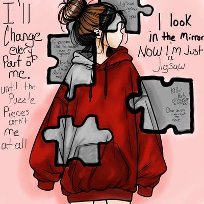 realistic girl with a oversized sweatshirt on and a bun