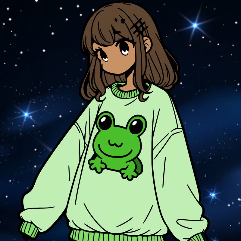 girl wearing frogging sweatshirt