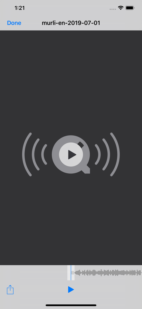 Madhuban Murli app audio playback screen for daily spiritual discourses