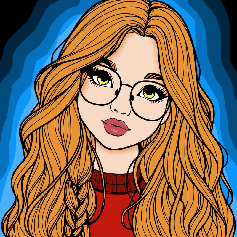 girl with long hair and freckles and glasses realistic