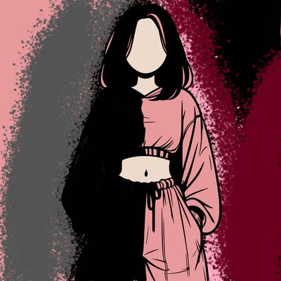 realistic girl faceless with baggy pants and a crop top