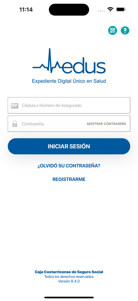 EDUS - Pantalla de inicio de sesión de la aplicación móvil EDUS para registros digitales de salud que muestra campos para identificación y contraseña