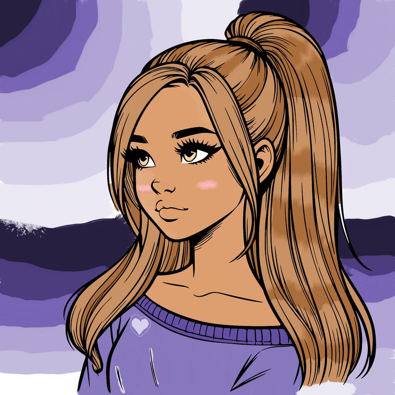 realistic girl with a high ponytail