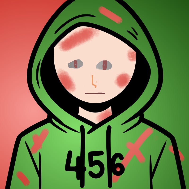 a person with non face waering a hoodie with a 456 symbol