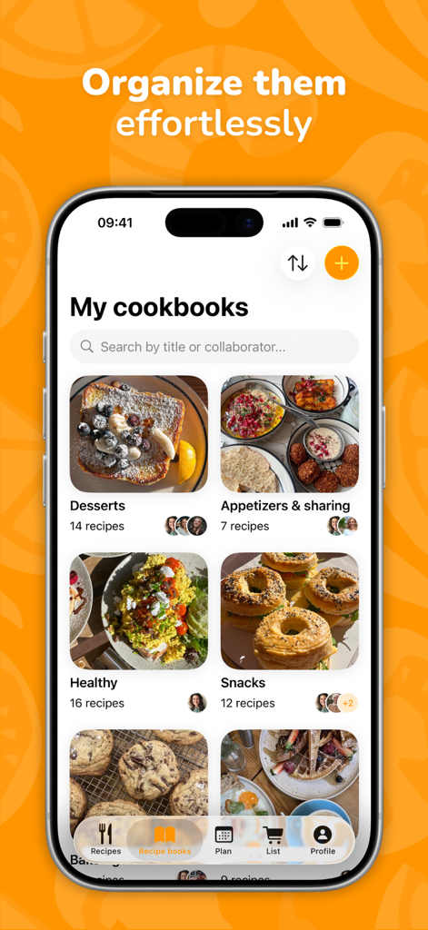 CookNest mobile app screen displaying organized recipe collections by category