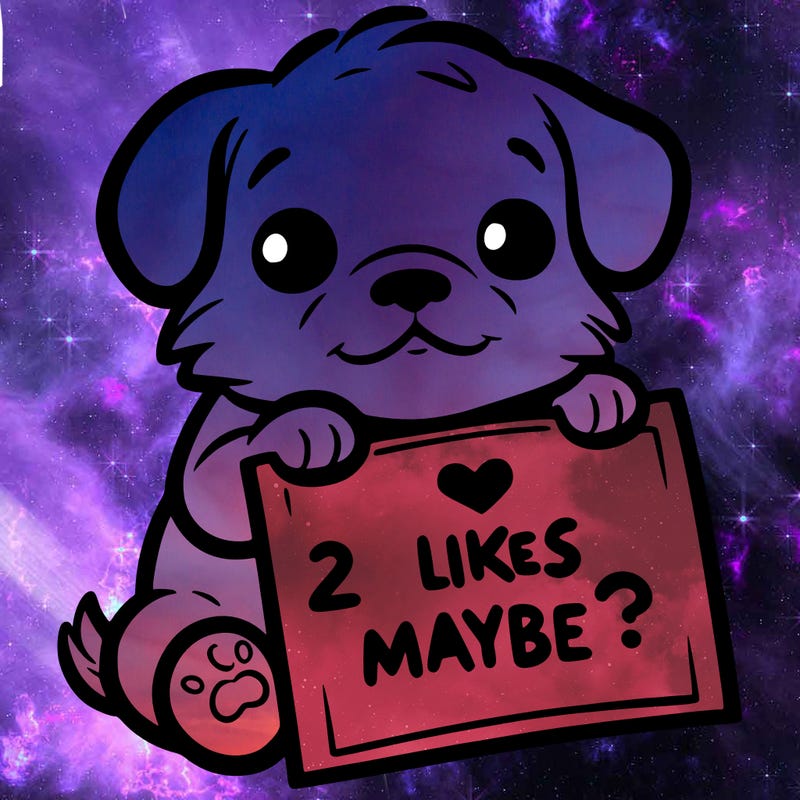 a puppy holding a sign that says 2 likes maybe?