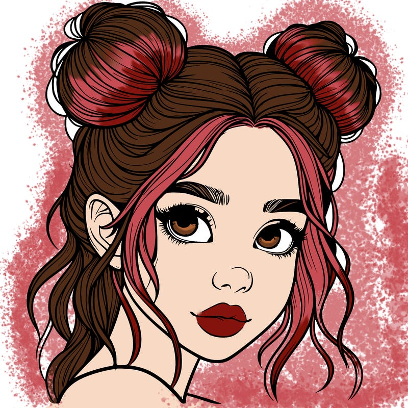 realistic girl with hair buns on her head