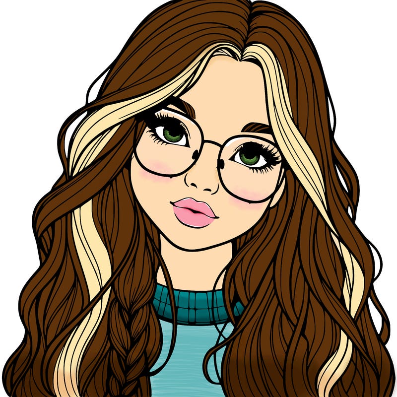 girl with long hair and freckles and glasses realistic