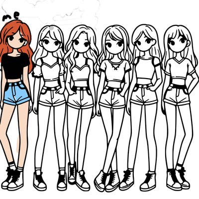 a group of girls wearing crop tops and shorts