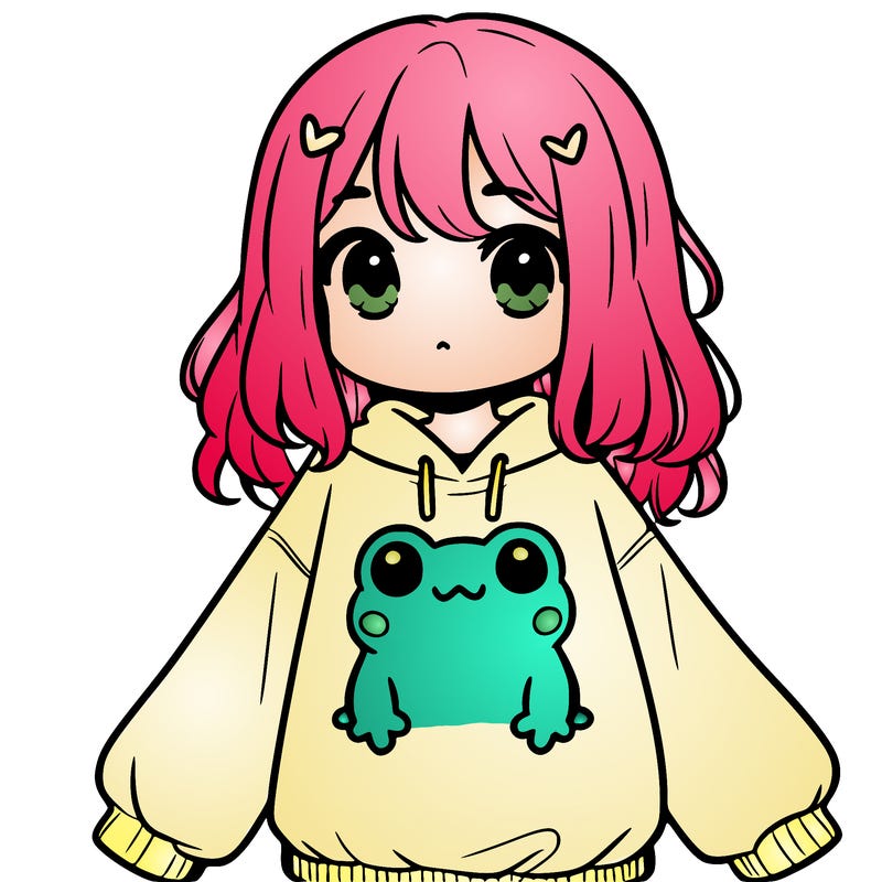 girl wearing frogging sweatshirt