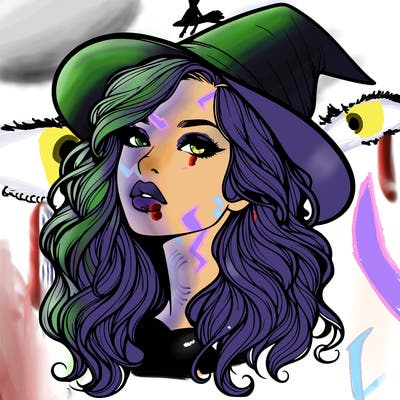 realistic witch girl with wavy hair and lips