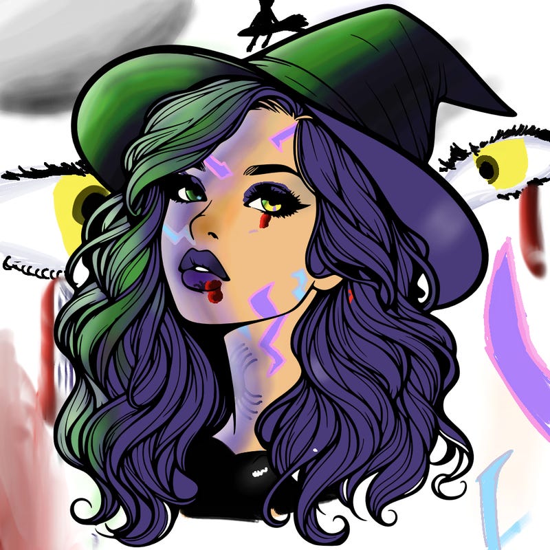 realistic witch girl with wavy hair and lips