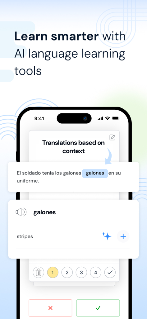 Language Learning | LingQ - LingQ app interface showing AI contextual translation for a Spanish sentence