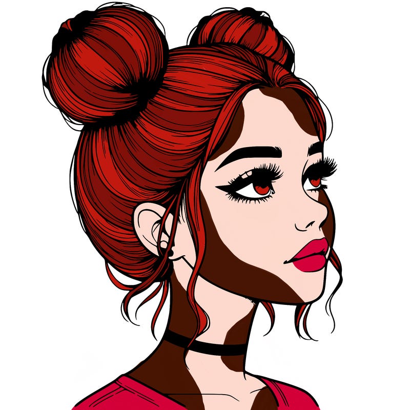 realistic girl with buns on the top of her head